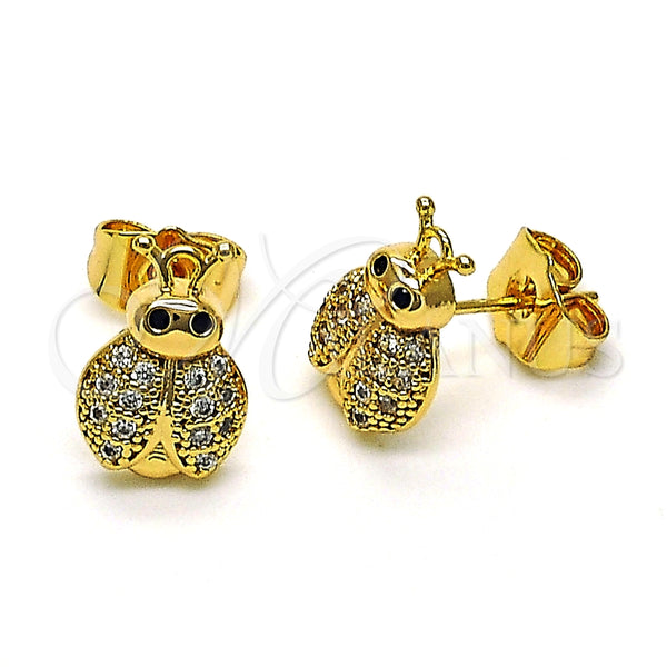 Gold Filled Ring — Stud Earring Ladybug Design with White and Black — main product view — SKU 149956 | Oro Laminado anillo — Stud Earring Ladybug diseño with blanco and negro — SKU 149956
