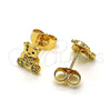 Oro Laminado Stud Earring, Gold Filled Style Teddy Bear and Heart Design, with White and Black Micro Pave, Polished, Golden Finish, 02.310.0106