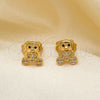 Oro Laminado Stud Earring, Gold Filled Style Teddy Bear and Heart Design, with White and Black Micro Pave, Polished, Golden Finish, 02.310.0106