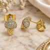 Oro Laminado Stud Earring, Gold Filled Style Ice Cream Design, with White Micro Pave, Polished, Golden Finish, 02.310.0107