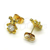 Oro Laminado Stud Earring, Gold Filled Style Teddy Bear and Heart Design, with White Cubic Zirconia and White Micro Pave, Polished, Golden Finish, 02.310.0109