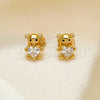 Oro Laminado Stud Earring, Gold Filled Style Teddy Bear and Heart Design, with White Cubic Zirconia and White Micro Pave, Polished, Golden Finish, 02.310.0109