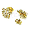 Oro Laminado Stud Earring, Gold Filled Style Flower and Baguette Design, with White Cubic Zirconia, Polished, Golden Finish, 02.283.0047