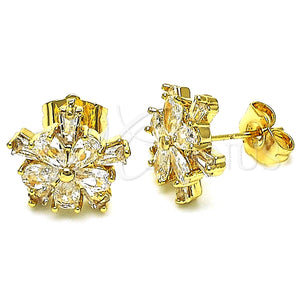Gold Filled Ring — Stud Earring Flower and Baguette Design with White — main product view — SKU 149975 | Oro Laminado anillo — Stud Earring flor and Baguette diseño with blanco — SKU 149975