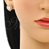 Oro Laminado Stud Earring, Gold Filled Style Heart Design, with White Cubic Zirconia, Polished, Golden Finish, 02.283.0048