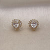 Oro Laminado Stud Earring, Gold Filled Style Heart Design, with White Cubic Zirconia, Polished, Golden Finish, 02.283.0048
