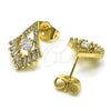 Oro Laminado Stud Earring, Gold Filled Style Baguette Design, with White Cubic Zirconia and White Micro Pave, Polished, Golden Finish, 02.283.0049