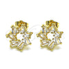 Oro Laminado Stud Earring, Gold Filled Style Baguette Design, with White Cubic Zirconia, Polished, Golden Finish, 02.283.0050
