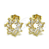 Oro Laminado Stud Earring, Gold Filled Style Baguette Design, with White Cubic Zirconia, Polished, Golden Finish, 02.283.0050