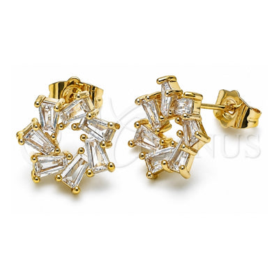 Oro Laminado Stud Earring, Gold Filled Style Baguette Design, with White Cubic Zirconia, Polished, Golden Finish, 02.283.0050