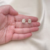 Oro Laminado Stud Earring, Gold Filled Style with White Cubic Zirconia and White Micro Pave, Polished, Golden Finish, 02.283.0053