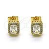 Oro Laminado Stud Earring, Gold Filled Style with White Cubic Zirconia and White Micro Pave, Polished, Golden Finish, 02.283.0053