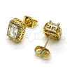 Oro Laminado Stud Earring, Gold Filled Style with White Cubic Zirconia and White Micro Pave, Polished, Golden Finish, 02.283.0053