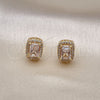 Oro Laminado Stud Earring, Gold Filled Style with White Cubic Zirconia and White Micro Pave, Polished, Golden Finish, 02.283.0053