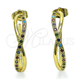 Gold Filled Hoop Earrings — Medium Hoop Infinite Design with Multicolor Micro Pave — main product view — SKU 149983 | Oro Laminado aretes de aro — Medium Hoop Infinite diseño with Multicolor Micro Pave — SKU 149983