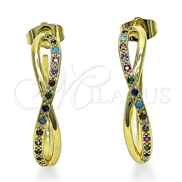 Gold Filled Hoop Earrings — Medium Hoop Infinite Design with Multicolor Micro Pave — main product view — SKU 149983 | Oro Laminado aretes de aro — Medium Hoop Infinite diseño with Multicolor Micro Pave — SKU 149983