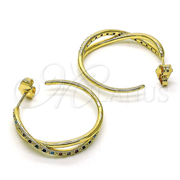 Gold Filled Hoop Earrings — Medium Hoop Infinite Design with Multicolor Micro Pave — alternate product view — SKU 149983 | Oro Laminado aretes de aro — Medium Hoop Infinite diseño with Multicolor Micro Pave — SKU 149983