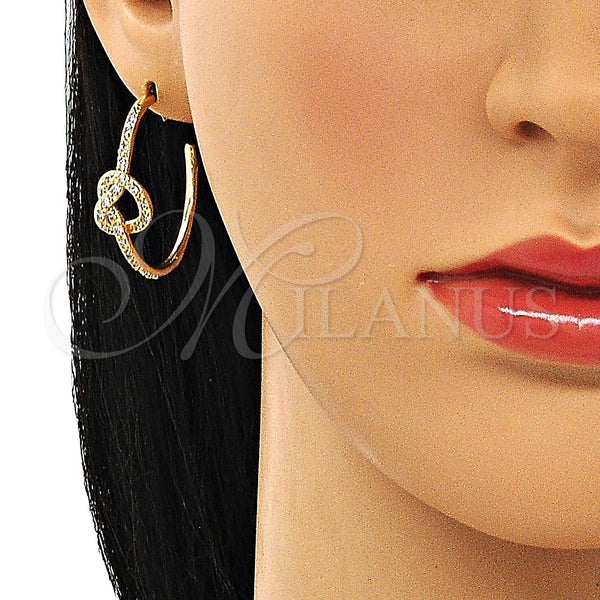 Gold Filled Hoop Earrings — Medium Hoop Love Knot Design with White Micro — alternate product view — SKU 149984 | Oro Laminado aretes de aro — Medium Hoop Love Knot diseño with blanco Micro — SKU 149984