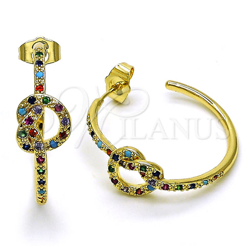 Oro Laminado Medium Hoop, Gold Filled Style Love Knot Design, with Multicolor Micro Pave, Polished, Golden Finish, 02.210.0793.1.30