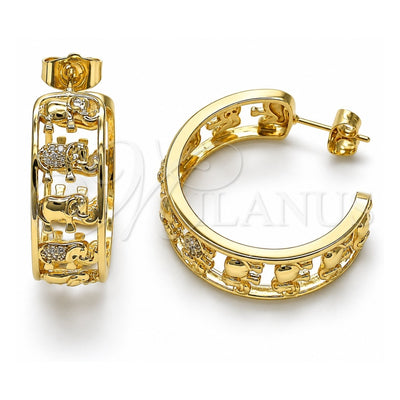 Oro Laminado Medium Hoop, Gold Filled Style Elephant Design, with White Micro Pave, Polished, Golden Finish, 02.210.0794.30