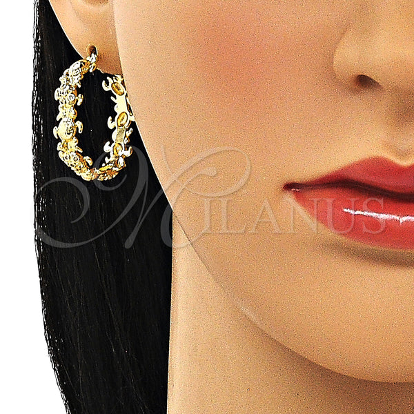 Gold Filled Hoop Earrings — Medium Hoop Turtle Design with White Micro Pave — alternate product view — SKU 149987 | Oro Laminado aretes de aro — Medium Hoop Turtle diseño with blanco Micro Pave — SKU 149987