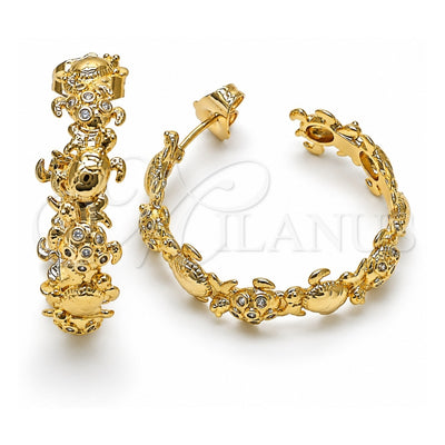 Oro Laminado Medium Hoop, Gold Filled Style Turtle Design, with White Micro Pave, Polished, Golden Finish, 02.210.0795.30