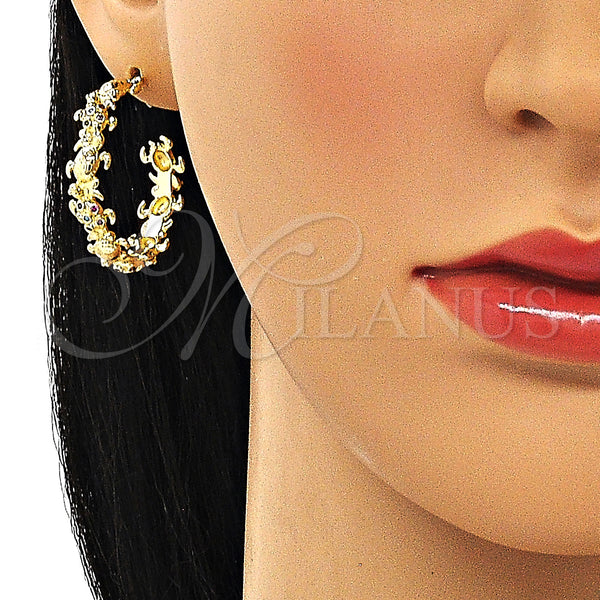 Gold Filled Hoop Earrings — Medium Hoop Turtle Design with Multicolor Micro Pave — alternate product view — SKU 149988 | Oro Laminado aretes de aro — Medium Hoop Turtle diseño with Multicolor Micro Pave — SKU 149988
