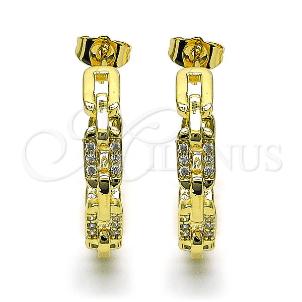 Gold Filled Hoop Earrings — Medium Hoop Paperclip Design with White Micro Pave — alternate product view — SKU 149989 | Oro Laminado aretes de aro — Medium Hoop Paperclip diseño with blanco Micro Pave — SKU 149989