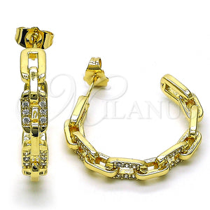 Gold Filled Hoop Earrings — Medium Hoop Paperclip Design with White Micro Pave — main product view — SKU 149989 | Oro Laminado aretes de aro — Medium Hoop Paperclip diseño with blanco Micro Pave — SKU 149989