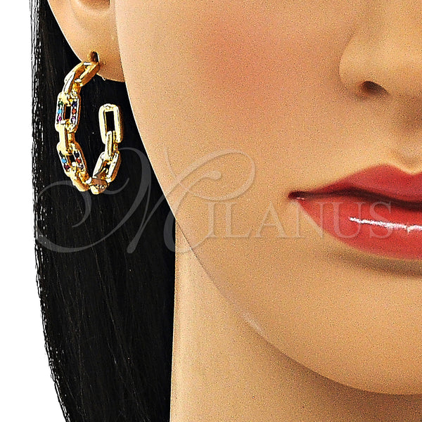 Gold Filled Hoop Earrings — Medium Hoop Paperclip Design with Multicolor Micro Pave — alternate product view — SKU 149990 | Oro Laminado aretes de aro — Medium Hoop Paperclip diseño with Multicolor Micro Pave — SKU 149990
