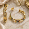 Oro Laminado Medium Hoop, Gold Filled Style Paperclip Design, with Multicolor Micro Pave, Polished, Golden Finish, 02.210.0796.1.30