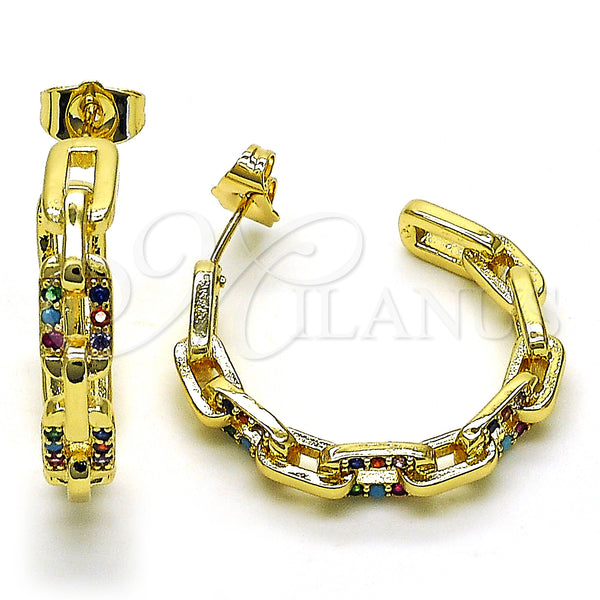 Gold Filled Hoop Earrings — Medium Hoop Paperclip Design with Multicolor Micro Pave — main product view — SKU 149990 | Oro Laminado aretes de aro — Medium Hoop Paperclip diseño with Multicolor Micro Pave — SKU 149990