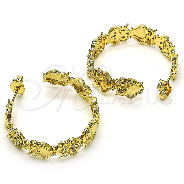 Gold Filled Hoop Earrings — Medium Hoop Owl Design with White Micro Pave — main product view — SKU 149991 | Oro Laminado aretes de aro — Medium Hoop Owl diseño with blanco Micro Pave — SKU 149991