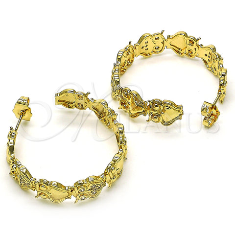 Oro Laminado Medium Hoop, Gold Filled Style Owl Design, with White Micro Pave, Polished, Golden Finish, 02.210.0797.35
