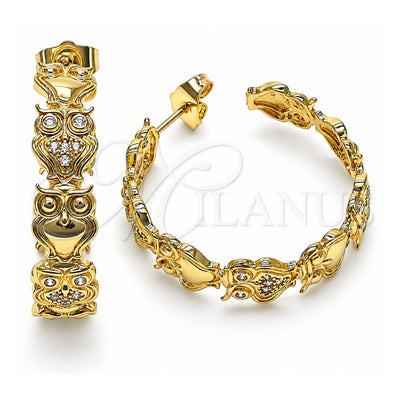 Oro Laminado Medium Hoop, Gold Filled Style Owl Design, with White Micro Pave, Polished, Golden Finish, 02.210.0797.35