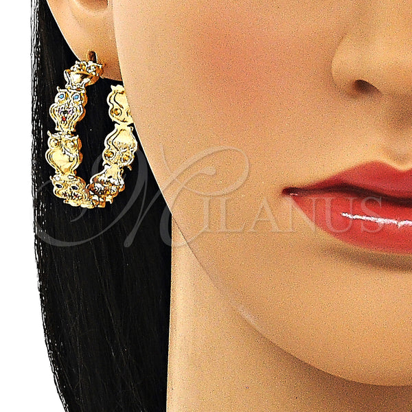Gold Filled Hoop Earrings — Medium Hoop Owl Design with Multicolor Micro Pave — alternate product view — SKU 149992 | Oro Laminado aretes de aro — Medium Hoop Owl diseño with Multicolor Micro Pave — SKU 149992