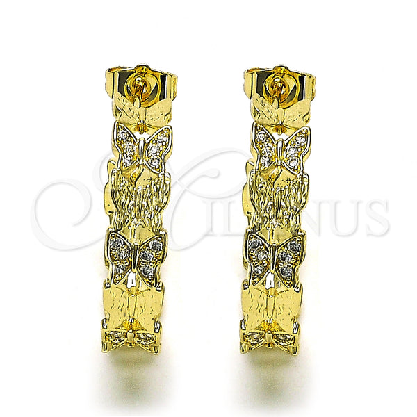 Gold Filled Hoop Earrings — Medium Hoop Butterfly Design with White Micro Pave — alternate product view — SKU 149993 | Oro Laminado aretes de aro — Medium Hoop Butterfly diseño with blanco Micro Pave — SKU 149993