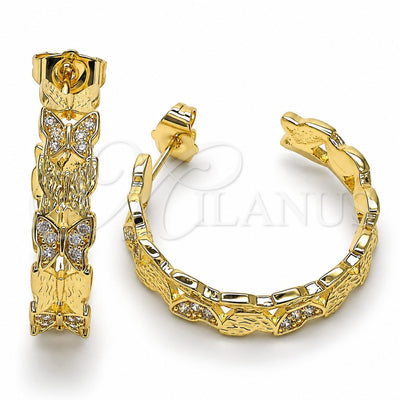 Oro Laminado Medium Hoop, Gold Filled Style Butterfly Design, with White Micro Pave, Polished, Golden Finish, 02.210.0798.30