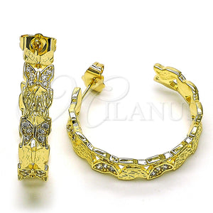 Gold Filled Hoop Earrings — Medium Hoop Butterfly Design with White Micro Pave — main product view — SKU 149993 | Oro Laminado aretes de aro — Medium Hoop Butterfly diseño with blanco Micro Pave — SKU 149993