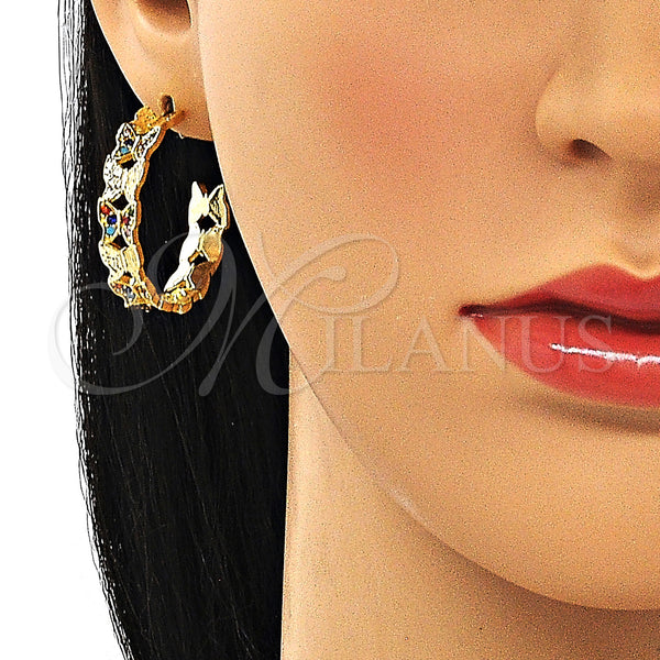 Gold Filled Hoop Earrings — Medium Hoop Butterfly Design with Multicolor Micro Pave — alternate product view — SKU 149994 | Oro Laminado aretes de aro — Medium Hoop Butterfly diseño with Multicolor Micro Pave — SKU 149994