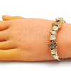 Oro Laminado Fancy Bracelet, Gold Filled Style Pineapple and Flower Design, Polished, Golden Finish, 03.63.2258.07 (03 MM Thickness, 7 Inches Length)