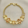 Oro Laminado Fancy Bracelet, Gold Filled Style Pineapple and Flower Design, Polished, Golden Finish, 03.63.2258.07 (03 MM Thickness, 7 Inches Length)
