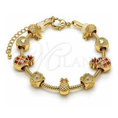 Oro Laminado Fancy Bracelet, Gold Filled Style Pineapple and Flower Design, Polished, Golden Finish, 03.63.2258.07 (03 MM Thickness, 7 Inches Length)