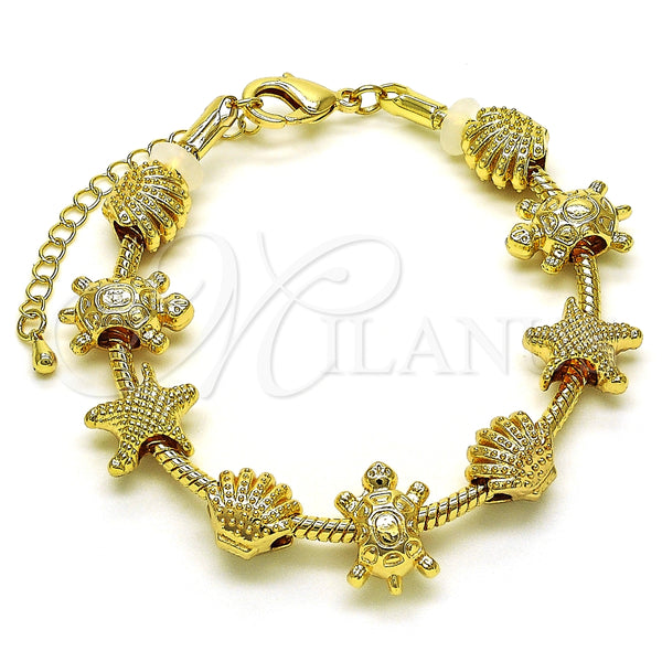 Oro Laminado Fancy Bracelet, Gold Filled Style Turtle and Shell Design, Polished, Golden Finish, 03.63.2260.07 (03 MM Thickness, 7 Inches Length)