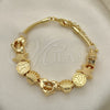 Oro Laminado Fancy Bracelet, Gold Filled Style Dolphin and Shell Design, Polished, Golden Finish, 03.63.2261.07 (03 MM Thickness, 7 Inches Length)
