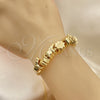 Oro Laminado Fancy Bracelet, Gold Filled Style Elephant and Four-leaf Clover Design, Polished, Golden Finish, 03.63.2262.07 (03 MM Thickness, 7 Inches Length)
