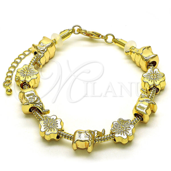 Gold Filled Bracelet — Fancy Bracelet Elephant and Four-leaf Clover Design Polished — main product view — SKU 150004 | Oro Laminado brazalete — elegante Bracelet Elephant and Four-leaf Clover diseño pulido — SKU 150004