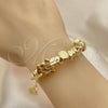 Oro Laminado Fancy Bracelet, Gold Filled Style Elephant and Little Girl Design, Polished, Golden Finish, 03.63.2264.07 (03 MM Thickness, 7 Inches Length)