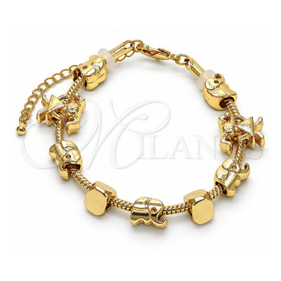 Oro Laminado Fancy Bracelet, Gold Filled Style Elephant and Little Girl Design, Polished, Golden Finish, 03.63.2264.07 (03 MM Thickness, 7 Inches Length)
