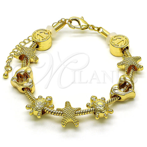 Oro Laminado Fancy Bracelet, Gold Filled Style Star and Turtle Design, Polished, Golden Finish, 03.63.2265.07 (03 MM Thickness, 7 Inches Length)